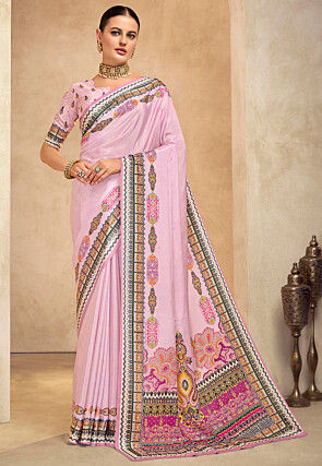 Digital Printed Crepe Saree in Pink
