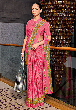 Digital Printed Crepe Saree in Pink