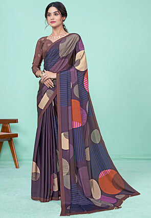 Digital Printed Crepe Saree in Purple