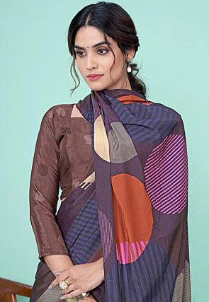 Digital Printed Crepe Saree in Purple