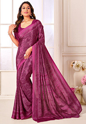 Digital Printed Crepe Saree in Purple