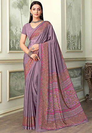 Digital Printed Crepe Saree in Purple