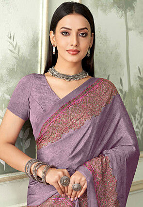 Digital Printed Crepe Saree in Purple