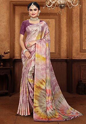 Digital Printed Crepe Saree in Purple