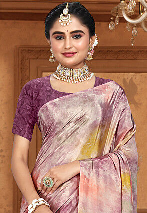 Digital Printed Crepe Saree in Purple