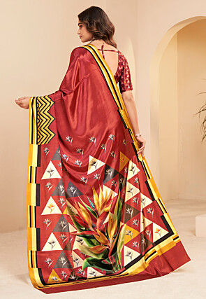 Digital Printed Crepe Saree in Red