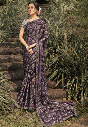 Digital Printed Crepe Saree in Wine