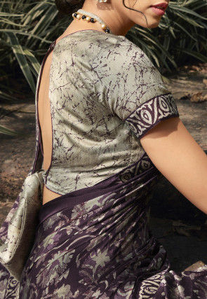Digital Printed Crepe Saree in Wine