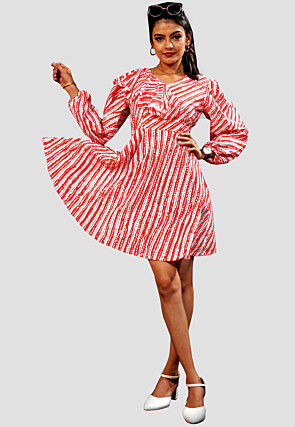 Digital Printed Crepe Short Dress in Red