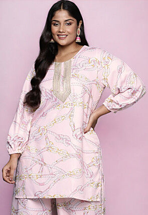 Digital Printed Crepe Kurti in Pink