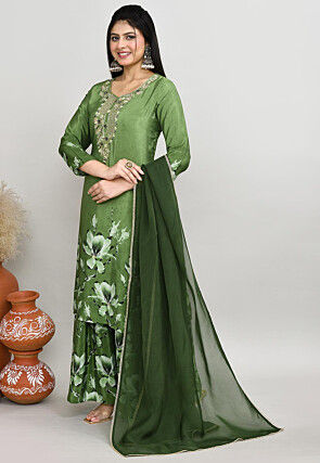 Digital Printed Crepe Silk Pakistani Suit in Green