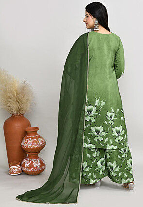 Digital Printed Crepe Silk Pakistani Suit in Green