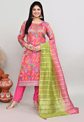 Digital Printed Crepe Silk Pakistani Suit in Pink