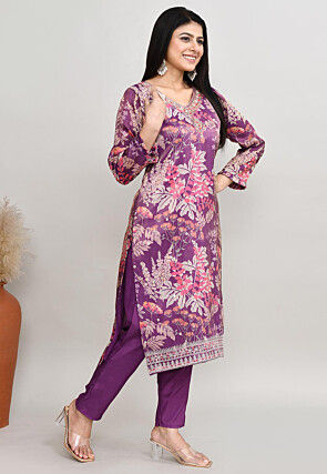 Digital Printed Crepe Silk Pakistani Suit in Purple