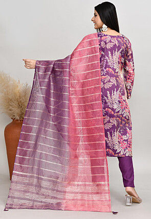 Digital Printed Crepe Silk Pakistani Suit in Purple