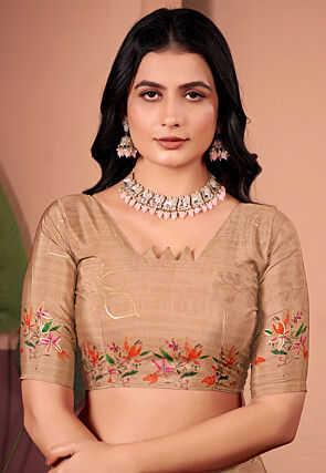 Digital Printed Crepe Silk Saree in Beige