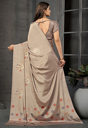 Digital Printed Crepe Silk Saree in Beige