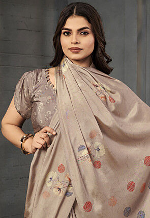Digital Printed Crepe Silk Saree in Beige