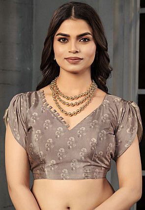 Digital Printed Crepe Silk Saree in Beige