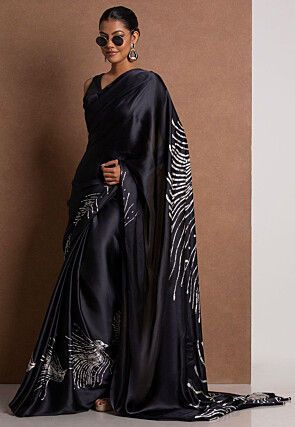 Digital Printed Crepe Silk Saree in Black