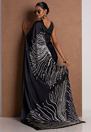 Digital Printed Crepe Silk Saree in Black