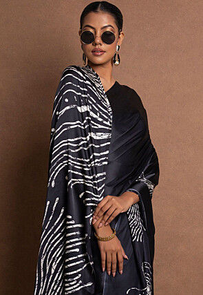 Digital Printed Crepe Silk Saree in Black