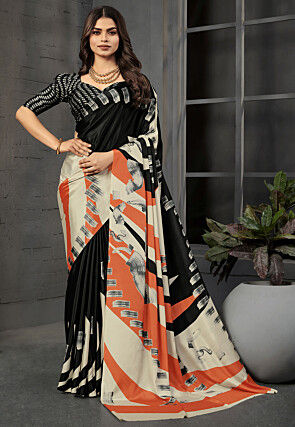 Digital Printed Crepe Silk Saree in Black