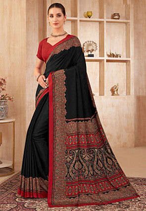 Digital Printed Crepe Silk Saree in Black