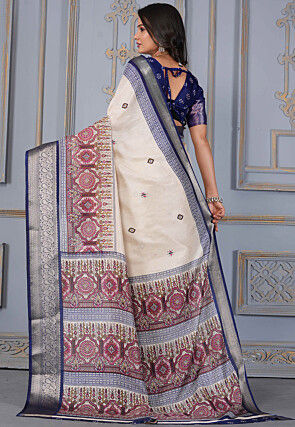 Digital Printed Crepe Silk Saree in Cream