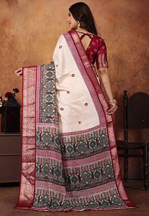 Digital Printed Crepe Silk Saree in Cream