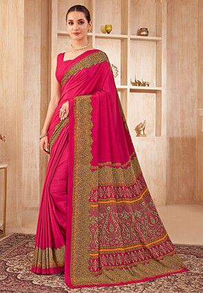 Digital Printed Crepe Silk Saree in Fuchsia