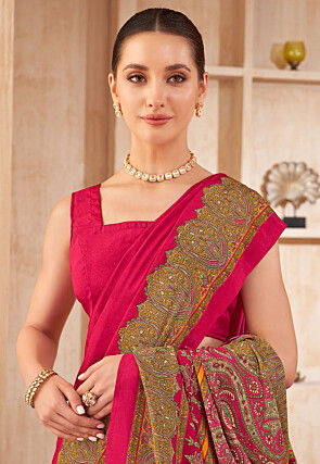 Digital Printed Crepe Silk Saree in Fuchsia