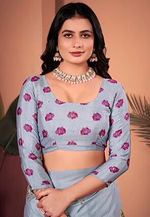 Digital Printed Crepe Silk Saree in Grey