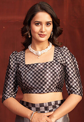 Digital Printed Crepe Silk Saree in Grey