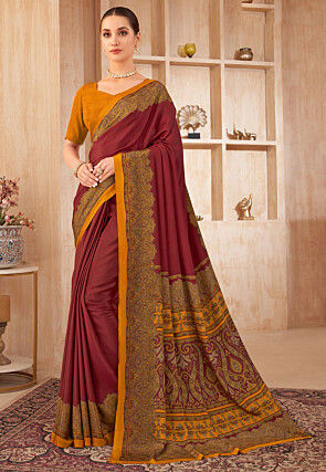 Digital Printed Crepe Silk Saree in Maroon
