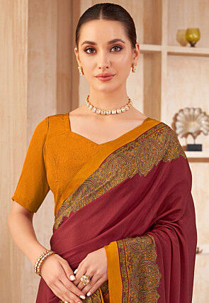 Digital Printed Crepe Silk Saree in Maroon