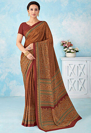 Digital Printed Crepe Silk Saree in Maroon