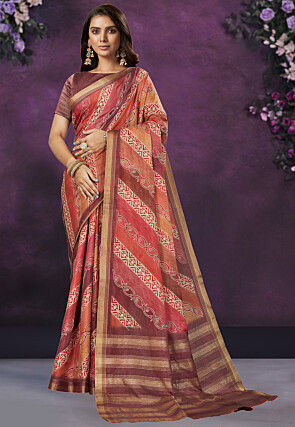 Digital Printed Crepe Silk Saree in Multicolor