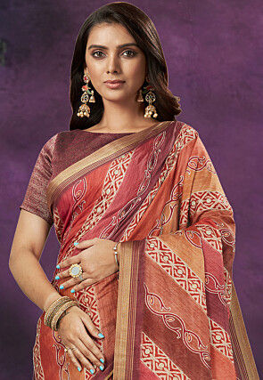 Digital Printed Crepe Silk Saree in Multicolor
