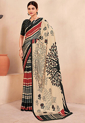 Digital Printed Crepe Silk Saree in Multicolor