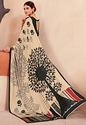 Digital Printed Crepe Silk Saree in Multicolor