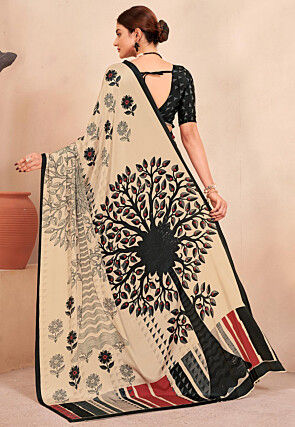 Digital Printed Crepe Silk Saree in Multicolor