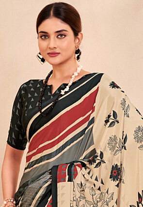 Digital Printed Crepe Silk Saree in Multicolor