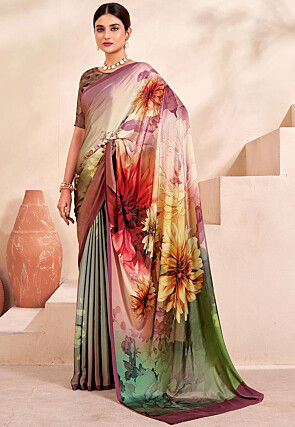 Digital Printed Crepe Silk Saree in Multicolor
