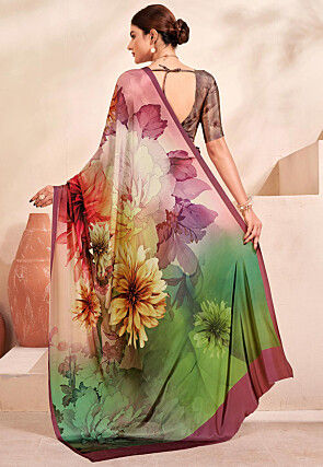 Digital Printed Crepe Silk Saree in Multicolor