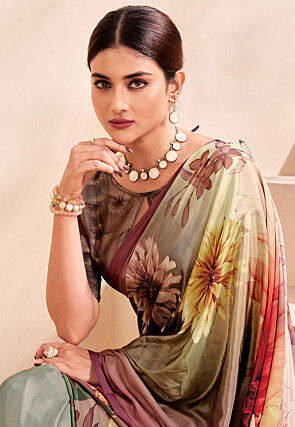 Digital Printed Crepe Silk Saree in Multicolor
