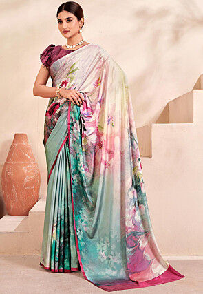 Digital Printed Crepe Silk Saree in Multicolor