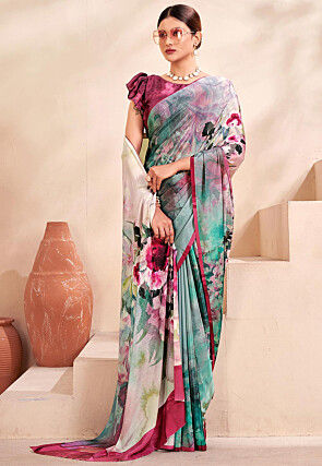 Digital Printed Crepe Silk Saree in Multicolor
