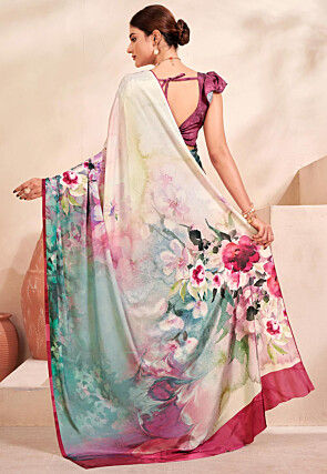 Digital Printed Crepe Silk Saree in Multicolor