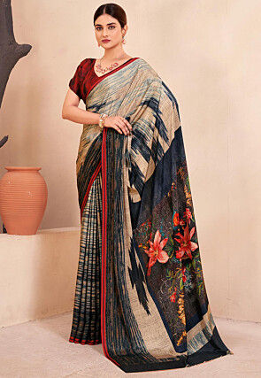 Digital Printed Crepe Silk Saree in Multicolor